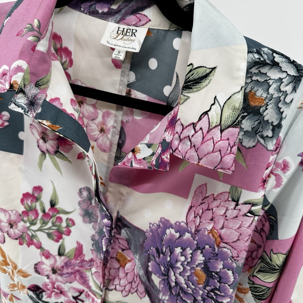 Her Destiny Button Up Oversized Shirt Dress Women Colorful Floral Color Small
